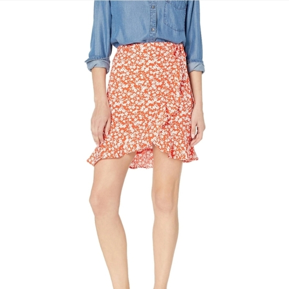 NWT J. Crew coral floral skirt.  Faux wrap.  Stretch waist. Ruffle Hem. … - Picture 2 of 16